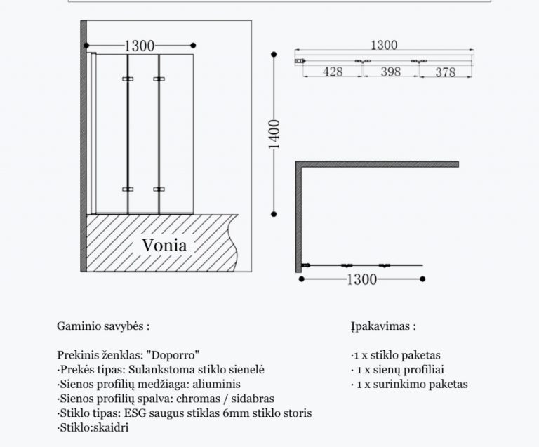 vonios sienele aprasymas ir matmenys