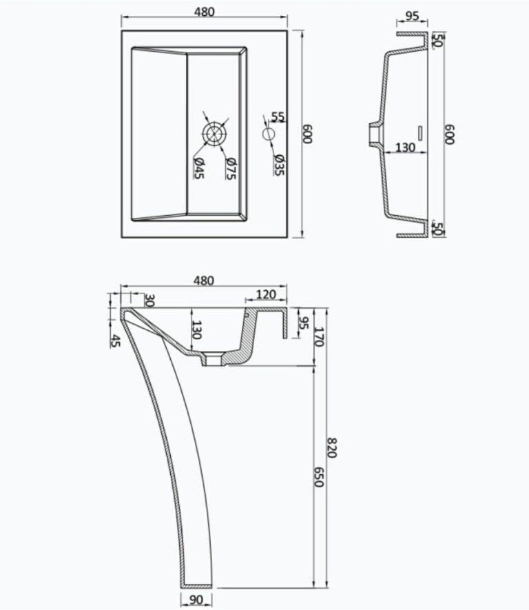 Pastatomas praustuvas - Coventry Col07 matmenys