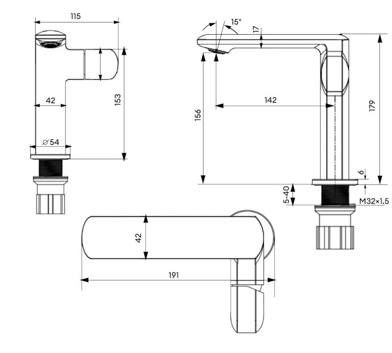 Maišytuvas - Warrington WA1180 matmenys