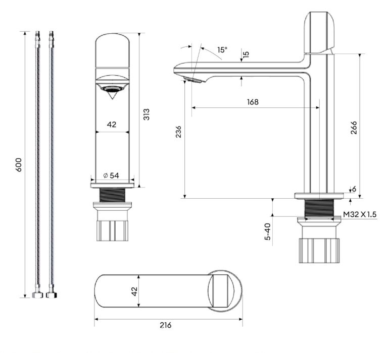 Maišytuvas - Warrington WA1190H matmenys