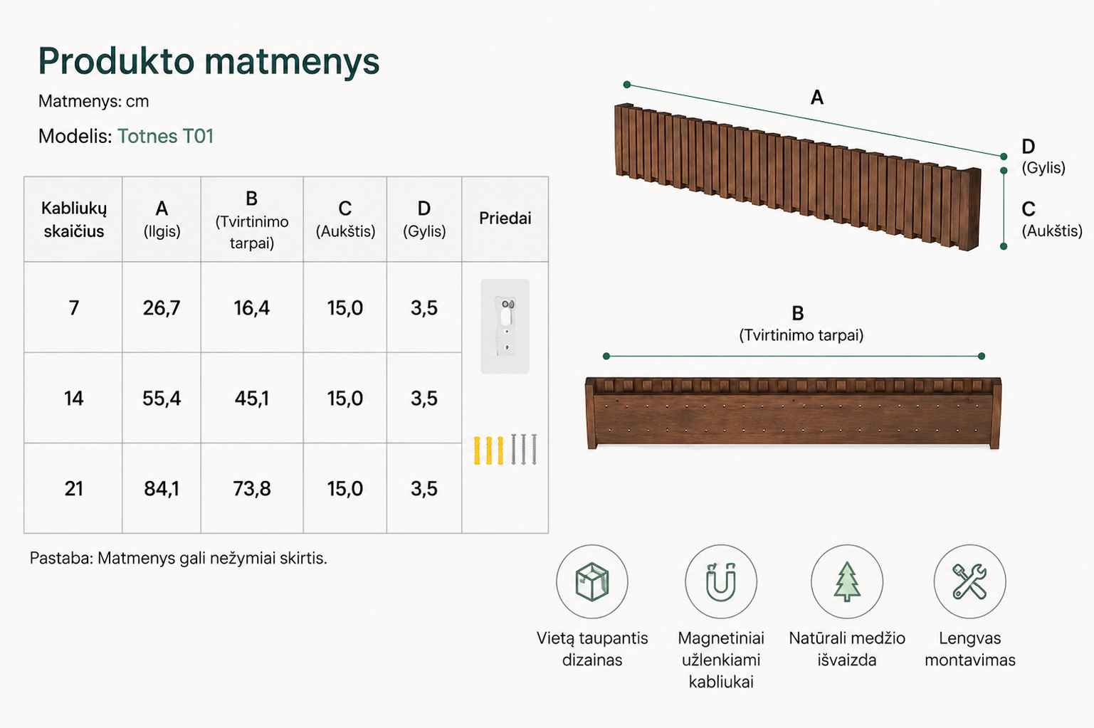 Medinė sieninė kabykla su 7 magnetiniais kabliukais – Totnes T01 (13)